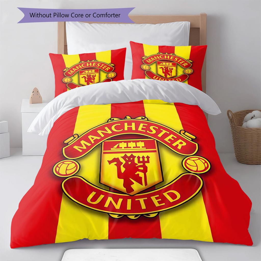 Man Utd Bedding Quilt Set Quilt Cover Pillowcase Home Decoration Birthday Gift (1 * Duvet Cover + 2 * Pillowcase, Without Core)