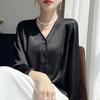 Korean Classic All Match Shirt V-neck Cardigan for Spring and Autumn New Long Sleeved Silk Shirt Loose Fashion Top