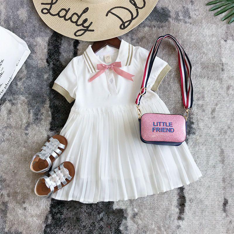 2024 Girls' Short-Sleeve White Princess Dress - Fashionable Summer & Autumn Children's Clothing