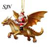 Xmas Tree Hanging Accessory Santa Claus Dragon Rider Christmas Ornament, 2D Acrylic Red Door Window Decor with Flying Decorations for Home Parties