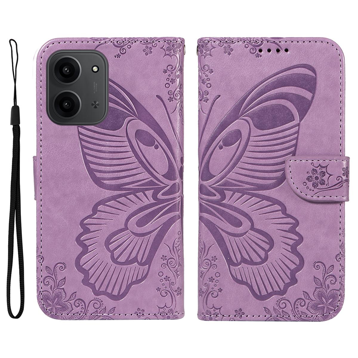 

Для Xiaomi Redmi 15C 4G (173мм) Чехол с узором бабочки из искусственной кожи, откидной чехол-книжка для телефона Light Purple