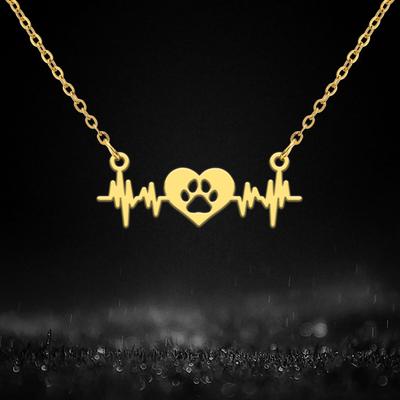 Love EKG Necklace Paw Print Clavicle Pendant Heartbeat Choker Stainless Steel Jewelry for Women Pet Lover Trend Gifts Wholesale