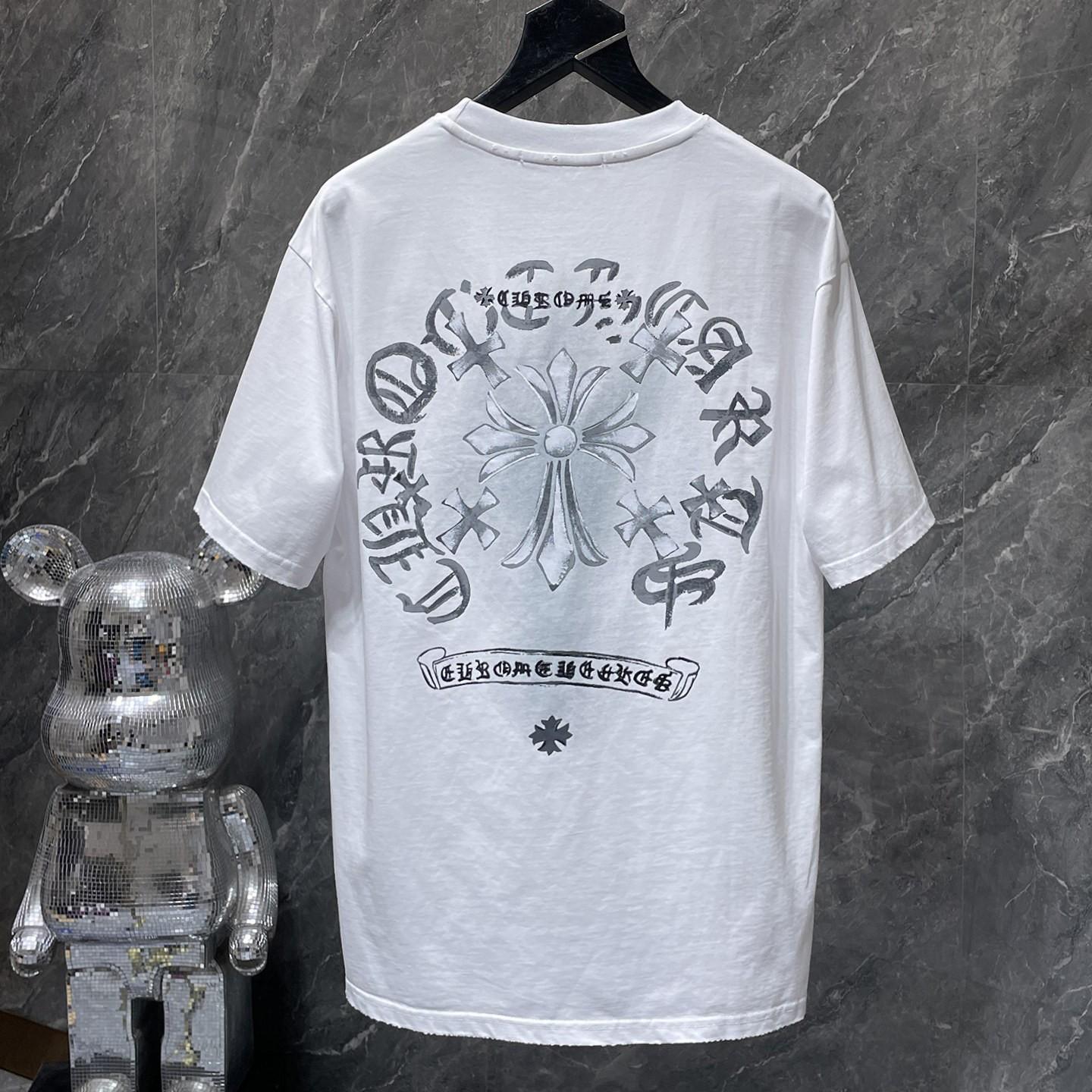 

GZ-8931 CHROME HEARTS 2025 Summer New High Quality Cotton Round Neck Loose Large Size Men s and Women s T-shirt Couple T-shirt M білий