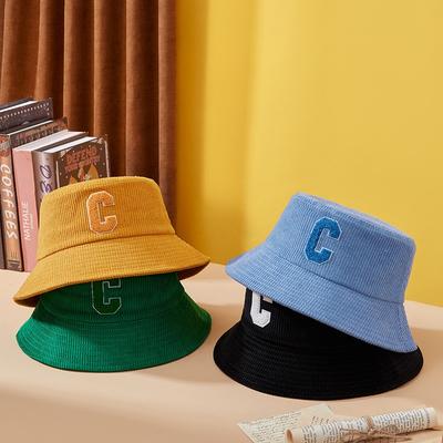 Spring and Autumn New Trendy Retro Letter Corduroy Bucket Hat for Men and Women Outdoor Wear Casual Sunshade Basin Hat