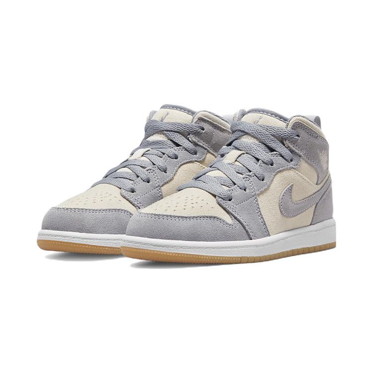 Air Jordan 1 Mid SE PS Coconut Milk Particle Grey Kids Sneakers Cream White DN4345-100