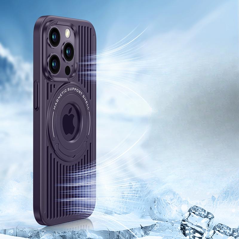 

Подходит для Apple 16 Охлаждающий чехол для телефона, Магнитное притяжение 15proMax Подставка с выдвижной штангой, Защитный чехол от падений для iPhone14 13 iPhone12promax фиолетовый