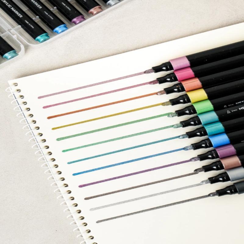 12-Color Metallic Acrylic Marker Set – Premium Shiny Paint Pens for Glass, Canvas, and DIY Crafts