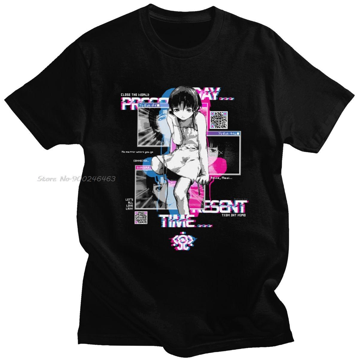 

Glitch Serial ExperiUnisexts Lain T Shirt Unisex Short Sleeve Cotton Harajuku Tshirt Streetwear Unisexga Tshirt Anime TV Tee Tops 4XL
