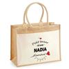 Tote Bag - PLANETEE - Jute with Pocket (Nadia D'amour Motif) - Printed Cotton from France - 43 X 33 Cm - Shoulder Straps