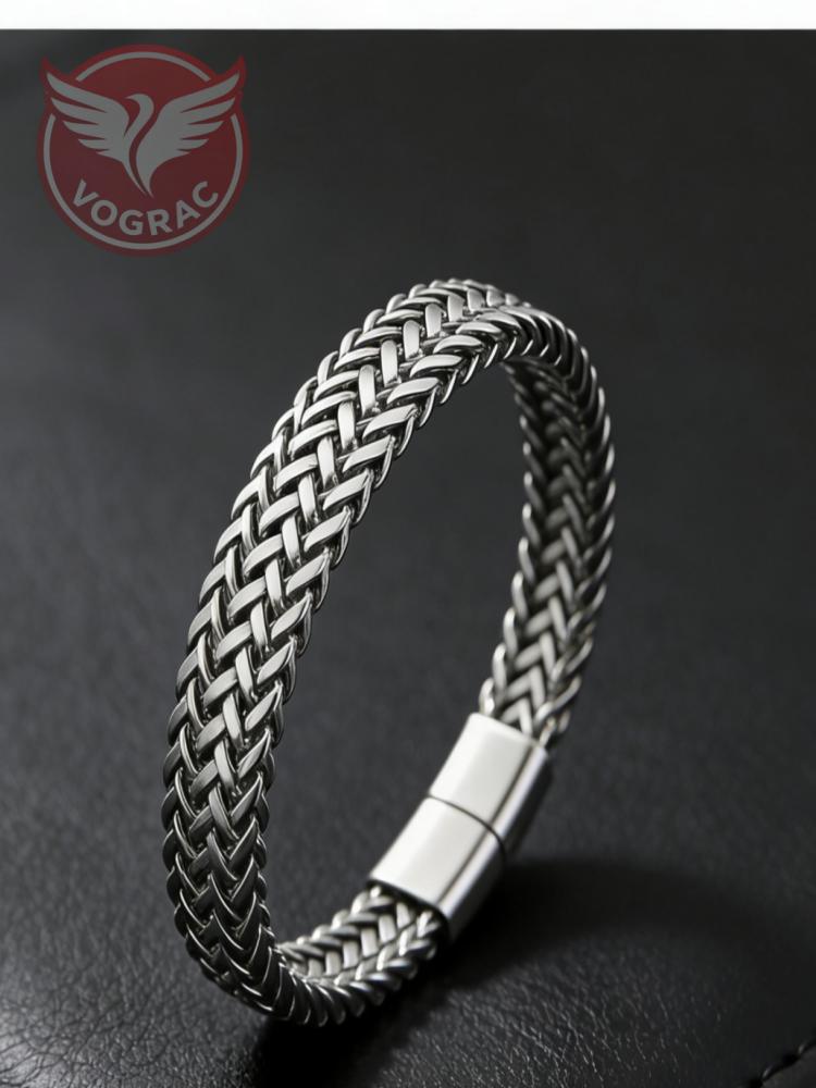 Stainless Steel Braided Double Row Front and Rear Fish Scale Alloy Magnetic Buckle Bracelet with Keel Jewelry New Model