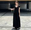 Mm [core-spun Yarn] Niche French Retro Hepburn Style Summer Women's Waist and Thin Short-sleeved V-neck Dress