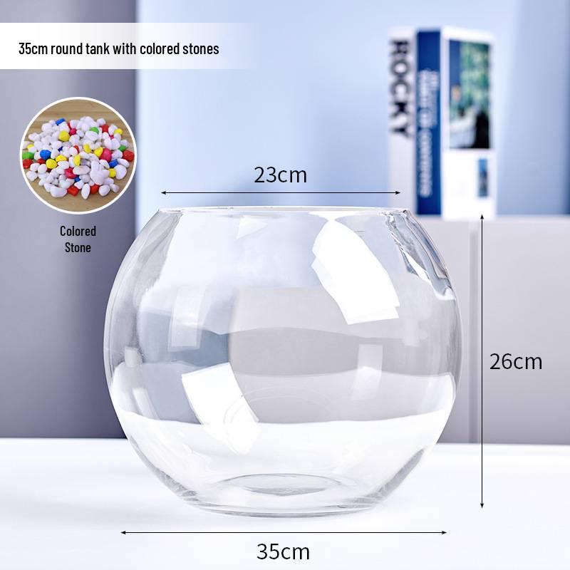 Jialei Dezhu Transparent Round Glass Fish Tank & Turtle Aquarium for Desktop Living Room