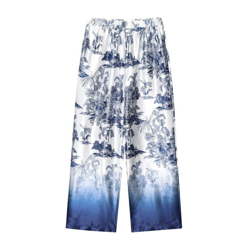 

Kaslead New Women clothes Western Style Fashion Print Long sleeve Shirts Casual Trousers Set Long pants L