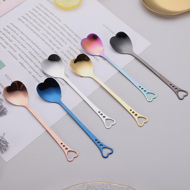 Heart Shaped Love Couple Spoon Creative Stainless Steel Coffee Tea Dessert Stiring Spoon Rainbow Gradient Spoon for Wedding Gift