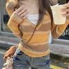 Color-Block Striped Collar Knit Sweater - Slim Fit Long Sleeve Women's Autumn Top