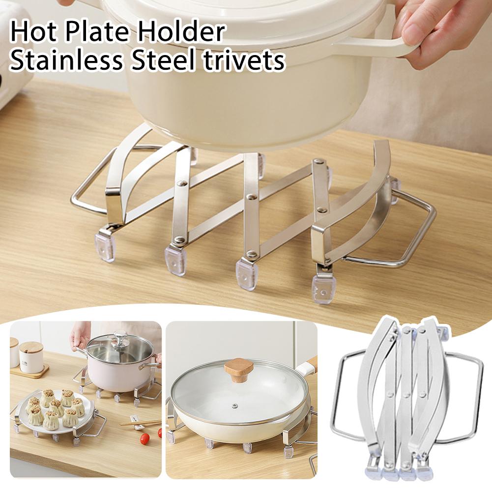 Hot Plate Holder Stainless Steel Expanding Pot Holder Resistant Mat Expanding Contracting Heat Easy Design Clean Trivet Non A8H0