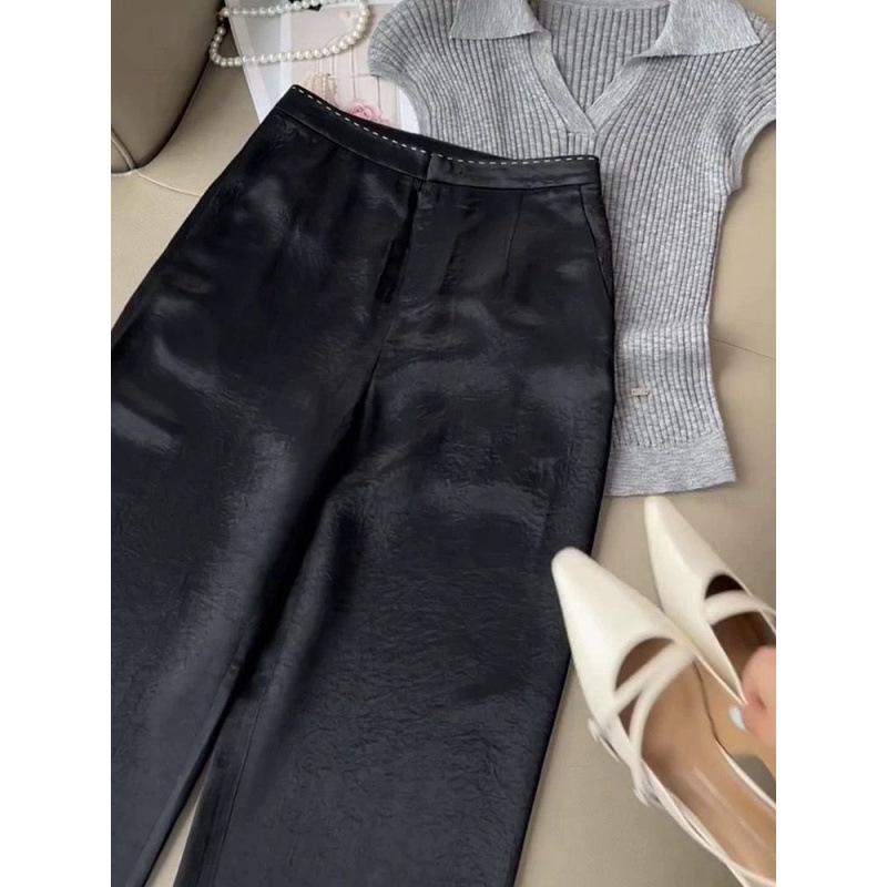 

Women s Black Acetate Satin Wide-Leg Pants: Ice Silk, Loose Fit, Drapey, Versatile, and Straight-Leg. M чёрный