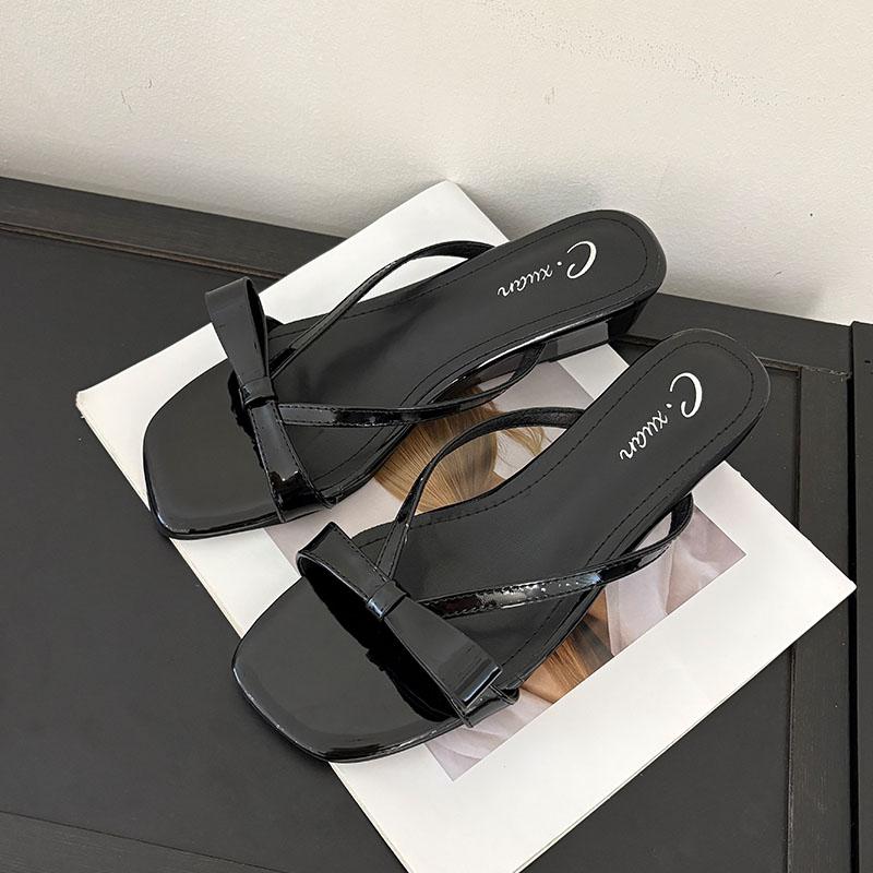 

Fashion Fashion Butterfly-Knot Women Wedges Slippers Shoes Summer Beach Footwear Square Toe Ladies Heeled Sandals Slides Female Shoes 35 чёрный