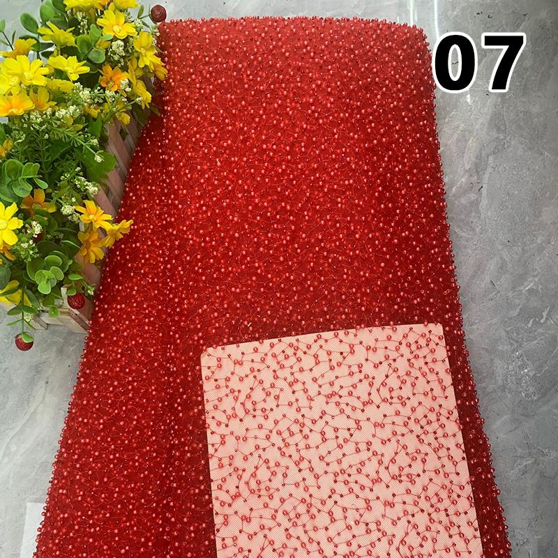 1 Yard  Luxury Heavy Embroidery Pearl Sequin Bead Fabric Gorgeous African Gauze Lace Fabric DIY Handmade Wedding Dress Garments
