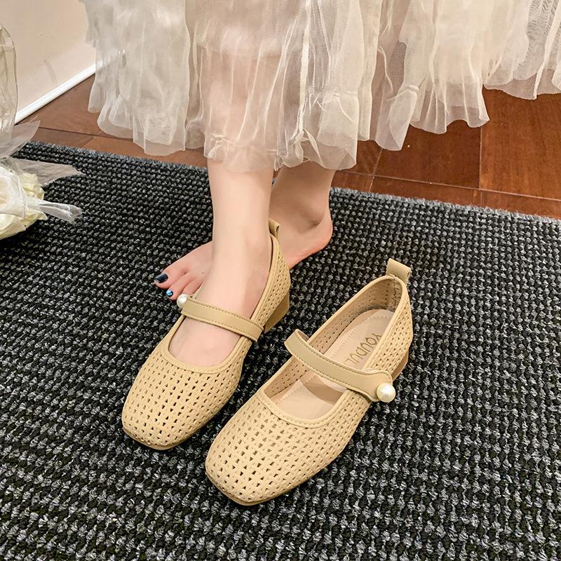French Imitation Leather Mary Jane Shoes Women's 2025 Spring and Summer New Flat Shoes Hollow Woven Soft Sole Versatile Light Mouth Single Shoes
