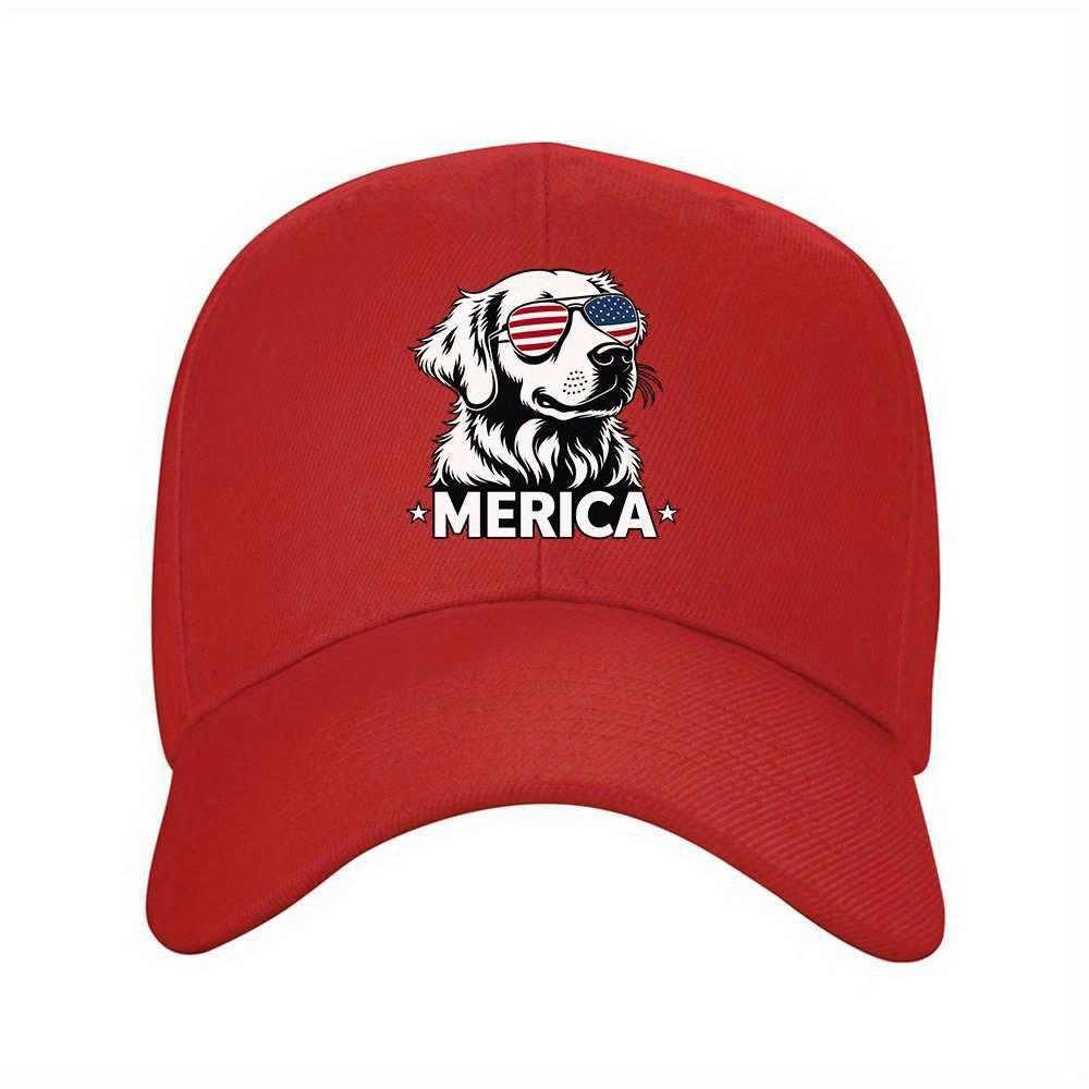 Merica Dog Baseball Cap American Flag Shades Printed Outdoor Adjustable Unisex Cap