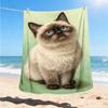 1pc Siamese Cat Outdoor Flannel Blanket , Machine Washable Perfect Gift for Birthday , Holiday Travel Accessory , Durable Material