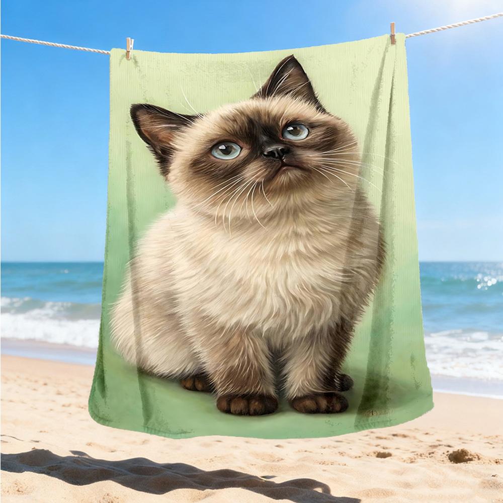 1pc Siamese Cat Outdoor Flannel Blanket , Machine Washable Perfect Gift for Birthday , Holiday Travel Accessory , Durable Material