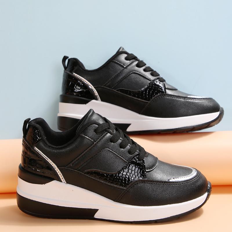 Women's Running Shoes Casual Fashion Slope Heel Thick Bottom Sneakers Large Size Lace Up Footwear Zapatillas Plataforma Mujer