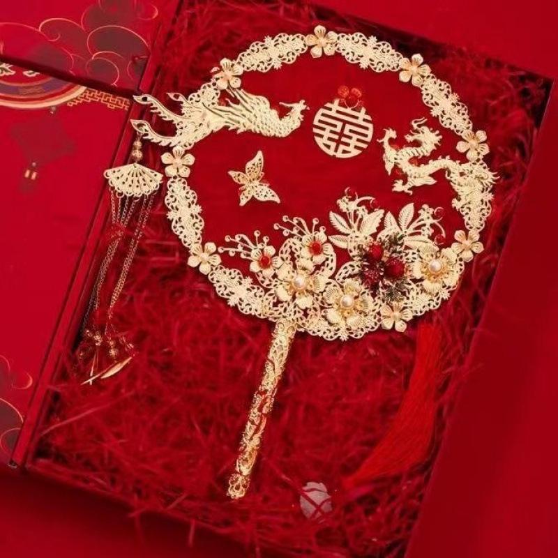 Double-Sided Handmade Bridal Fan for Chinese Style Weddings