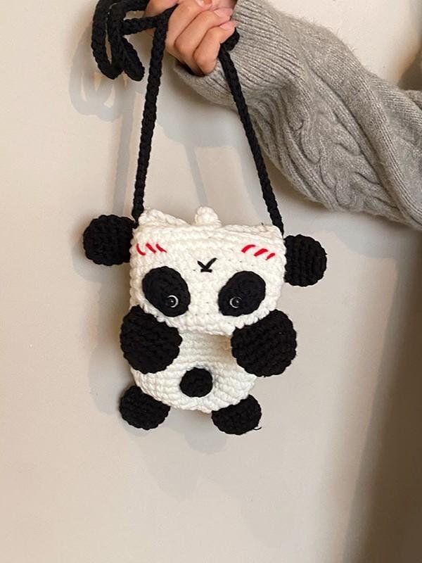 Handcrafted Panda Phone Pouch For Women With Knitted Cartoon Design For Daily Use