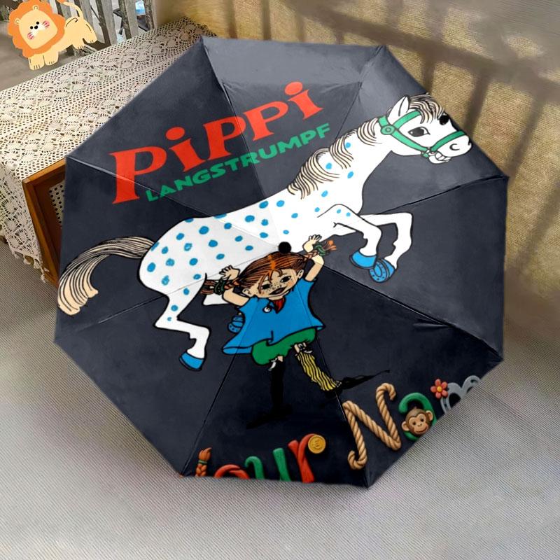 1 PC Automatic Folding Umbrella - Pippi Longstocking Custom Name Pattern, Portable & Foldable Design with 8 Ribs, Christmas Birthday Gifts