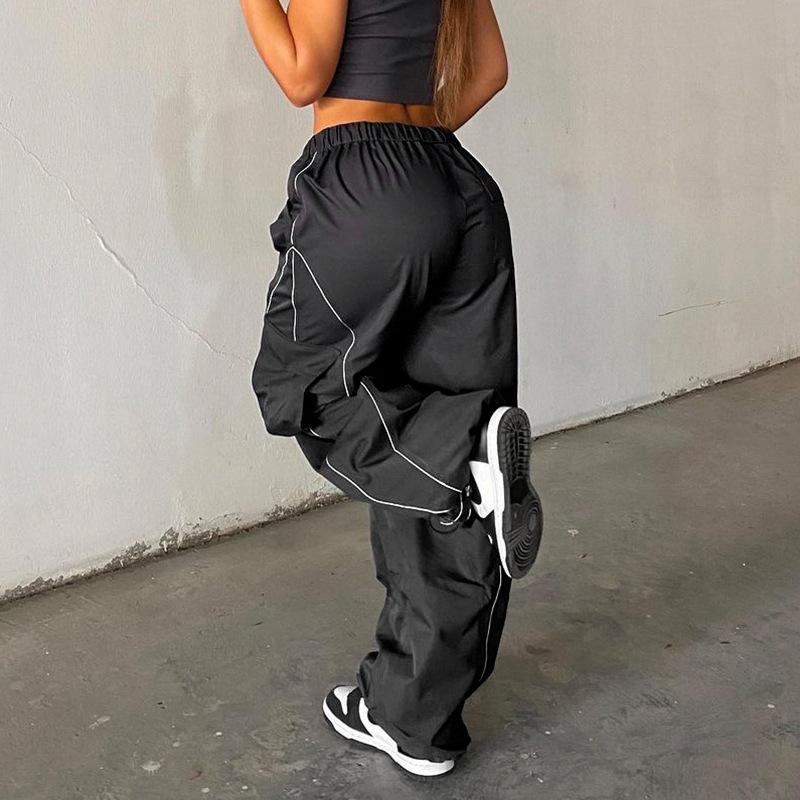 KOSY Oversized Drawstring Pants Sport Black Pants Streetwear Sexy Womens Pants Loose Casual Wide Leg Pants