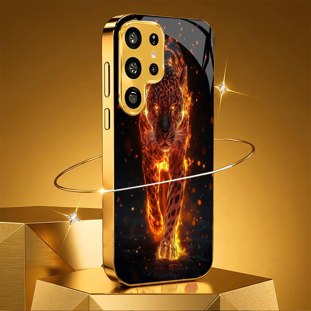 Lava Cheetah New Model Luxurious PhoneCase Electroplated Glass PhoneCase for Samsung Galaxy S26 S25 S24 S23 S22 FE,Ultra,Plus