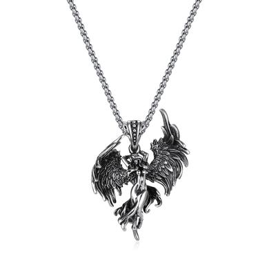 Ornament European and American Design Guardian Angel Titanium Steel Pendant Stainless Steel Vintage Wings Necklace