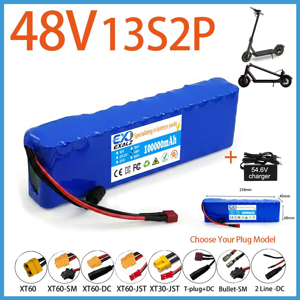 48V Electric Scooter Battery 13S2P 100Ah 18650 Lithium Pack For E-Bike Vehicle Motorcycle DIY BMS + 54.6V Charger