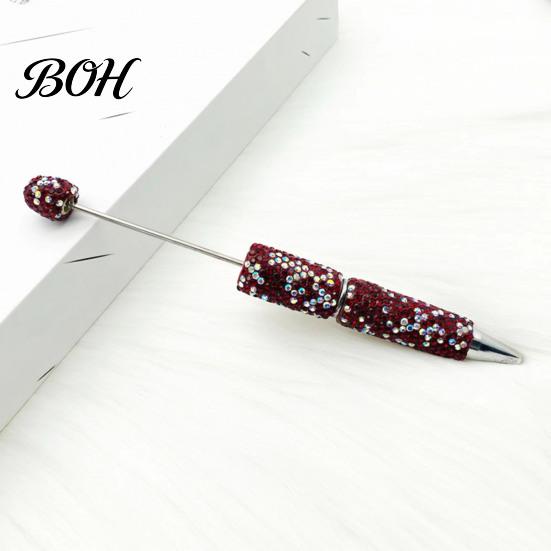 Crystal Diamond Gel Pen Beadable Pens, Bling Rhinestone Beaded DIY Bead Pen, Shaft Set Black Ink Ballpoint Pens for Decorations Office School Supplies
