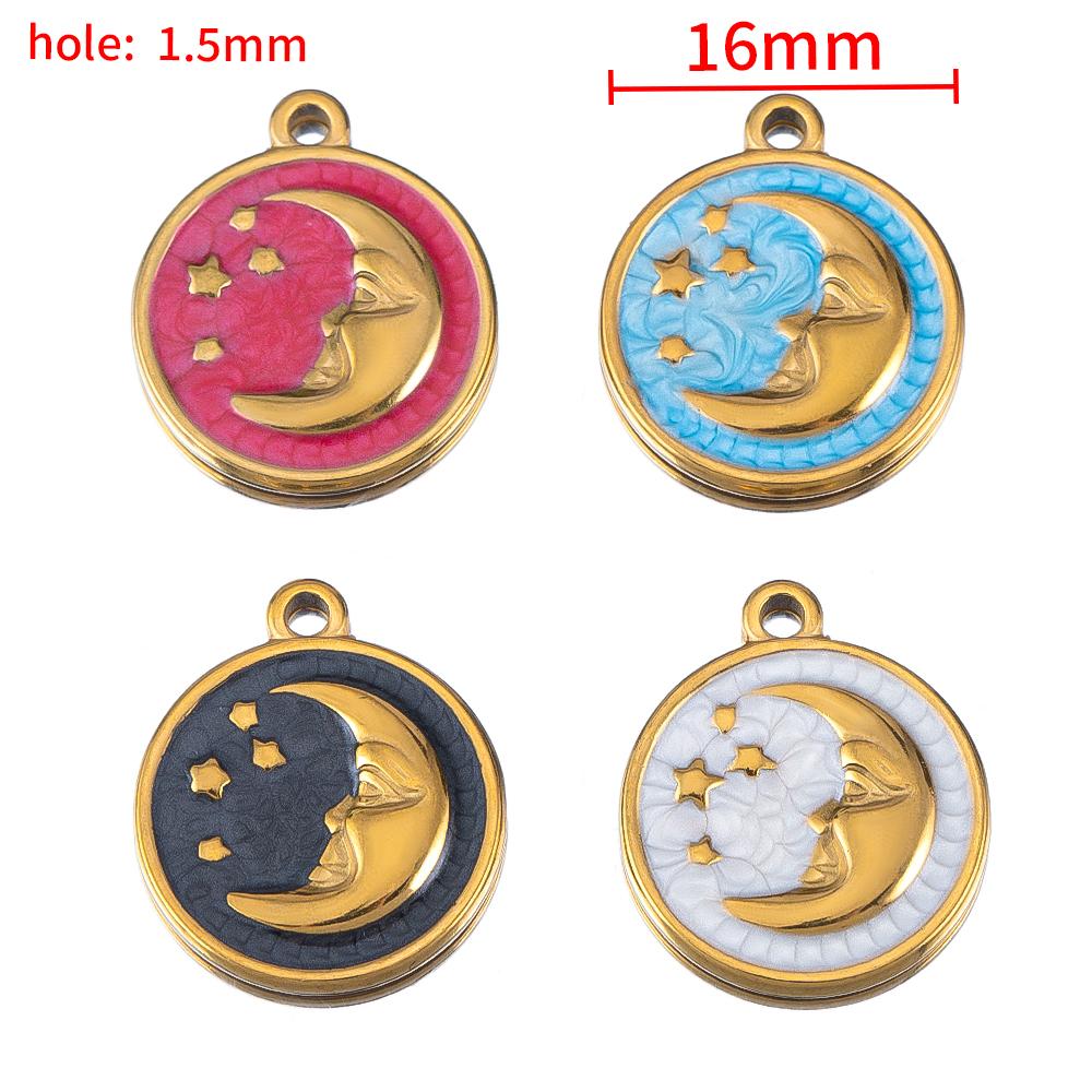 2pcs 5pcs Stainless Steel Colorful Enamel Moon Star Retro Bracelet Charm for Necklace Earring Component Jewelry Making Wholesale