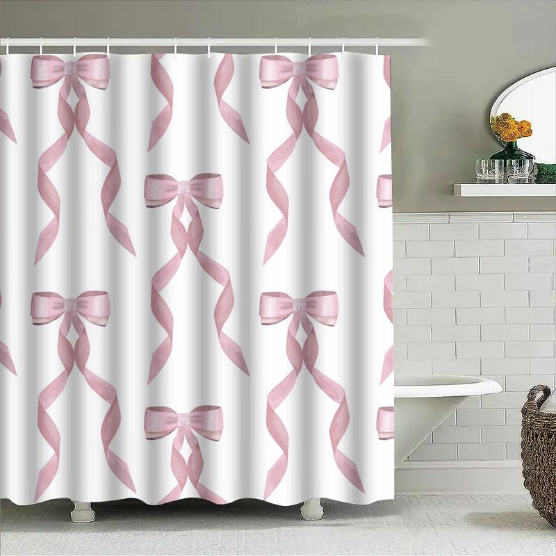 Elegant Pink Ribbons Shower Curtain Waterproof Bath Decor For Home Decoration Room Mosaic Wall Art Print Privacy Screen Duvet Co