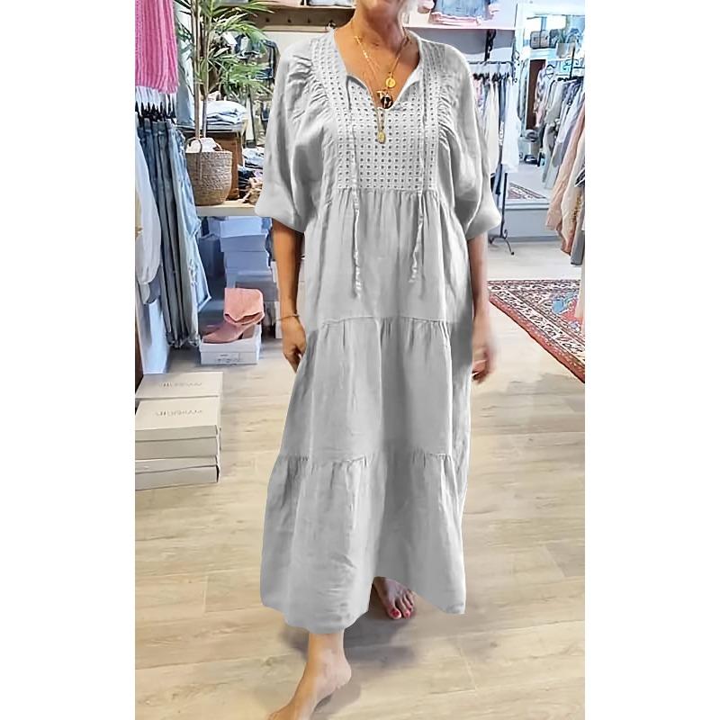 BITCED Fashion Summer Spring Solid Color Print Short Sleeve V-Neck  Casual Dresses S