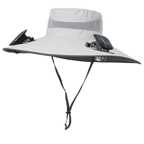 Yousheng Fisherman Hat Outdoor Fishing Hat with Moisture-Wicking Mesh Design Waterproof Coating Wide-Brimmed Dual-Power Solar Fan Hat