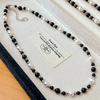 Vintage High Quality Natural Black Agate Artificial Australian White Pearl Necklace Collarbone Chain
