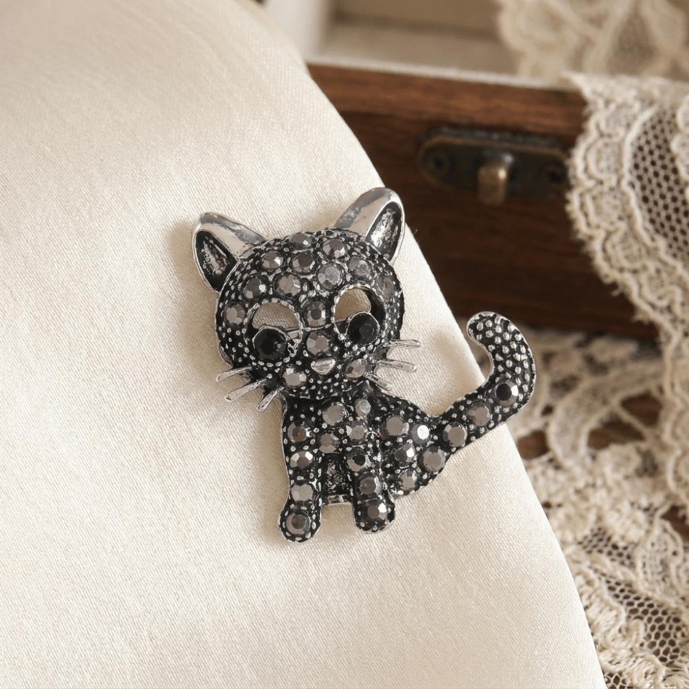 Cute Crystal Cat Brooches Zircon Vintage Brooches Suits Accessories Cat Badge Pins Ornament