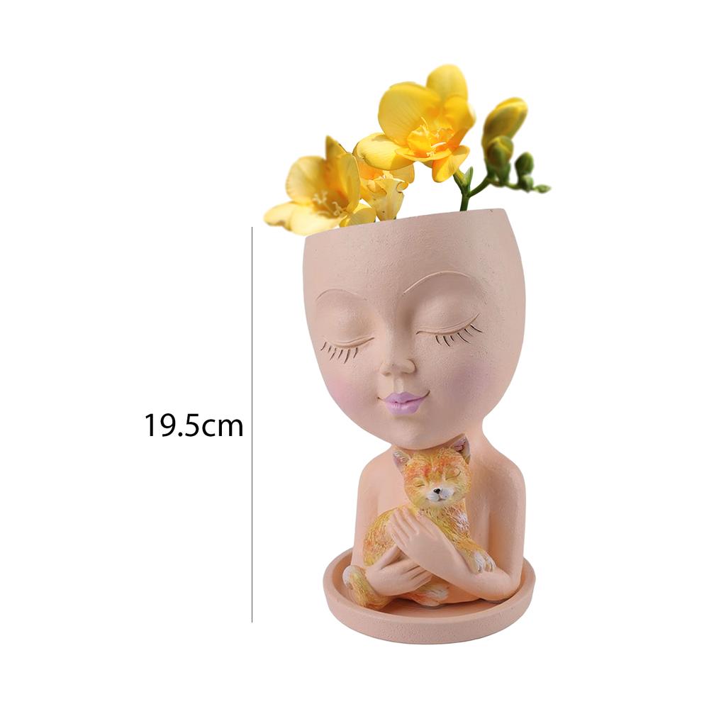 Resin Girl Flower Arrangement Vase Desktop Storage Figure Face Sculpture Vases Handicraft Holiday Gift Home Decor for Courtyard