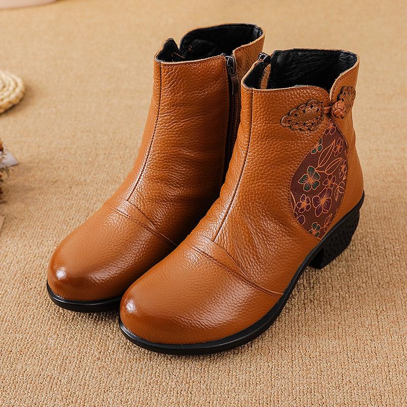 GKTINOO 2025 Autumn Winter Genuine Leather Women's Short Boots Mother Shoes Ankle Boots Soft Sole Vintage Thick Heels Booties