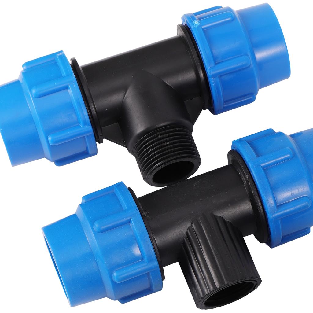 1Pc 1/2" 3/4" 1" To 20mm 25mm 32mm PE Pipe Locked Tee Garden Micro-irrigation Sprinkler Irrigation PE Pipe Quick Connection Tee