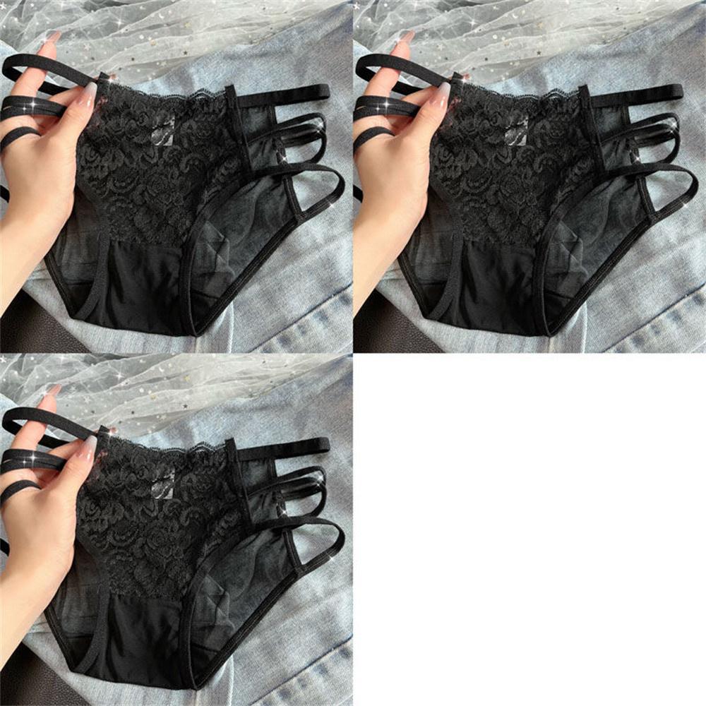 3pcs/Lots Lace Panties for Women Transparent Mesh Hip Male Briefs Low Rise Hollow Out Breathable Underwear Plus Size