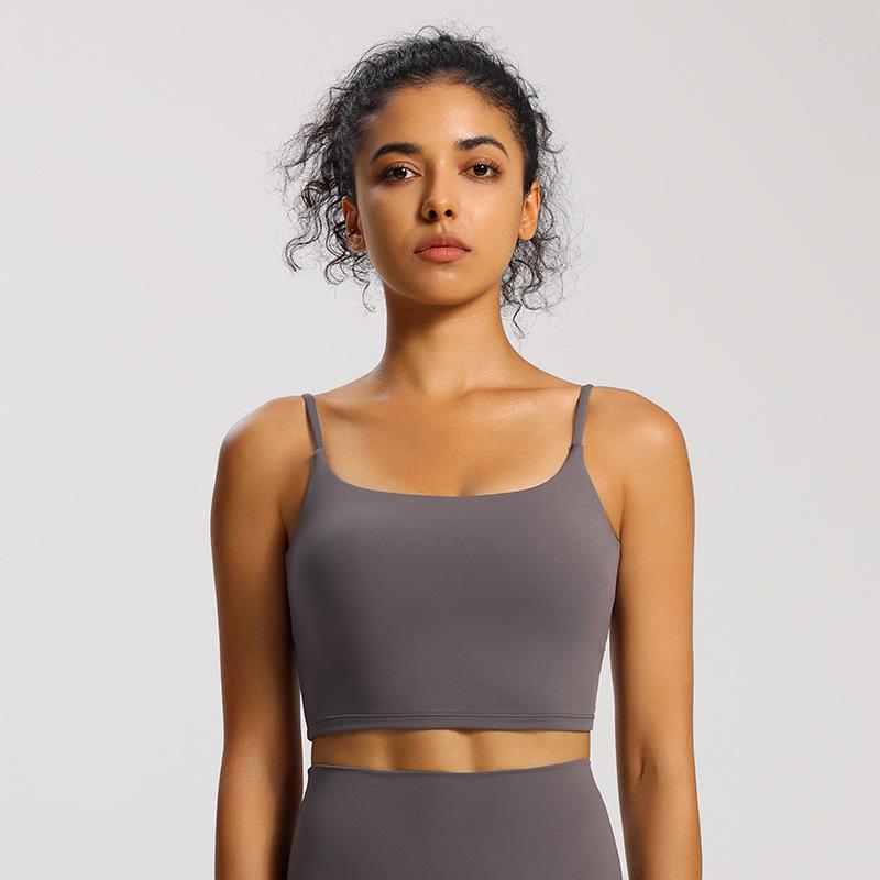 Nude Feel Women's Sports Bra with Pads - Summer Workout Camisole Vest with Beautiful Back Design