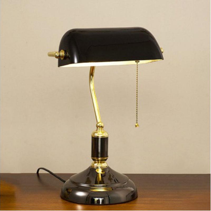 European Modern Antique Style Desk Lamp Hotel Bedside Desk Light Green Banker Book Reading Brass Lamp desk lights