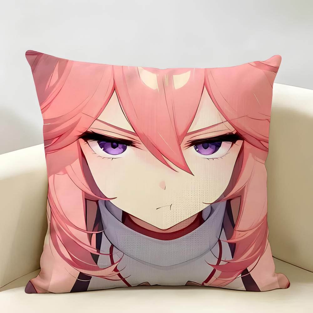 Yae Miko Genshin Impact Cushion Cover Natural Linen Organic Fabric DoubleSided Printing Room Sofa Decor Pillow Case