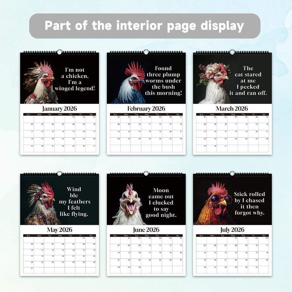 1pc 2026 Wall Calendar, Humorous Rooster Pictures, 12 Months Monthly Plan, Perfect Gift for Birthday, Christmas, New Year